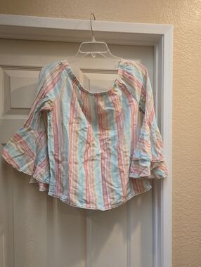 Solitaire Multi-Stripe Bell Sleeve Top